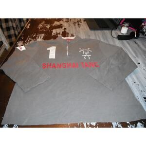 Shanghai Tang Mandarin Collar Polo Shirt Mens (M) Green Embroidered Elephant